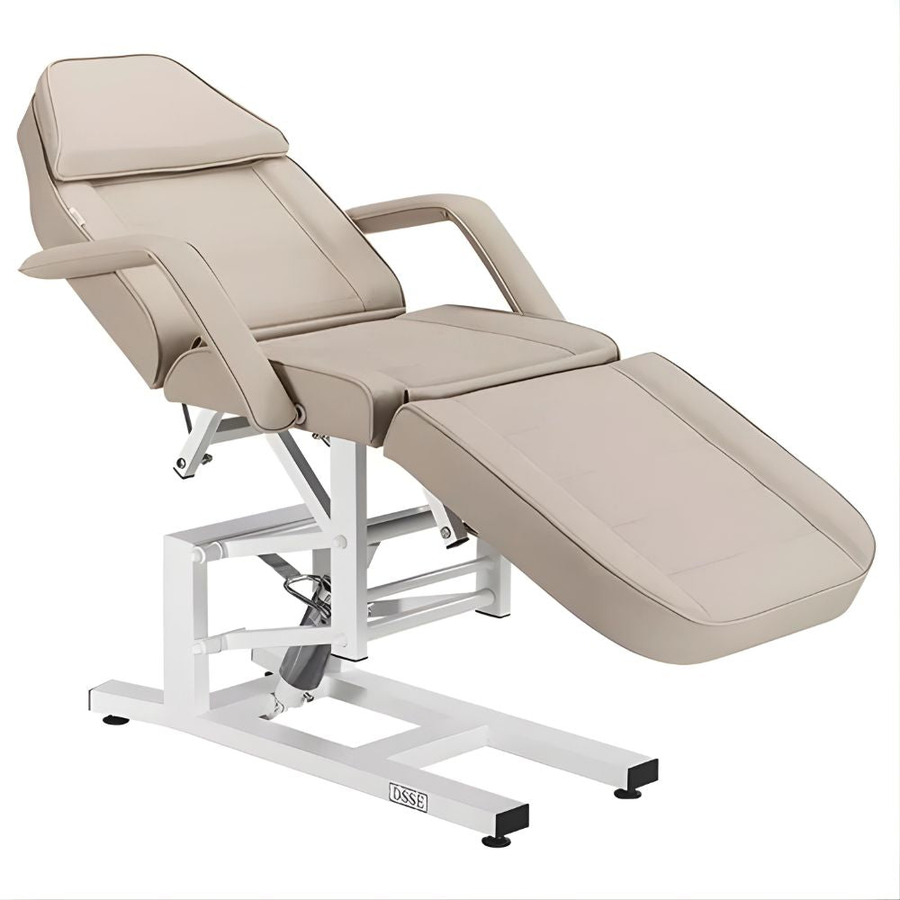 DSSE Mia Hydraulic Beauty Bed Latte Reclined Front Side View