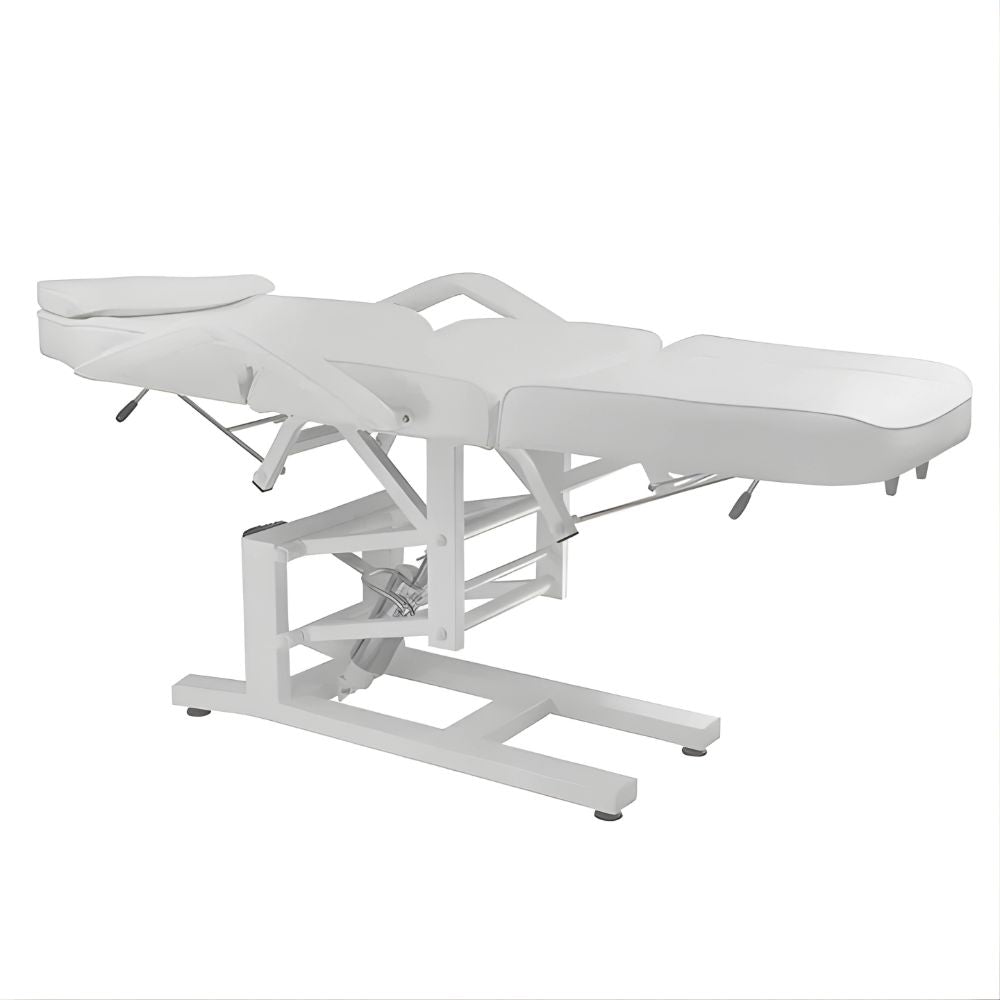 DSSE Mia Hydraulic Beauty Bed White Raised Flat Position Front Side View
