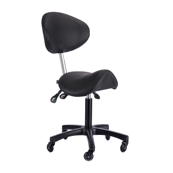 DSSE Saddle Medi S2 With Tilt Stool Black Extended Front Side View