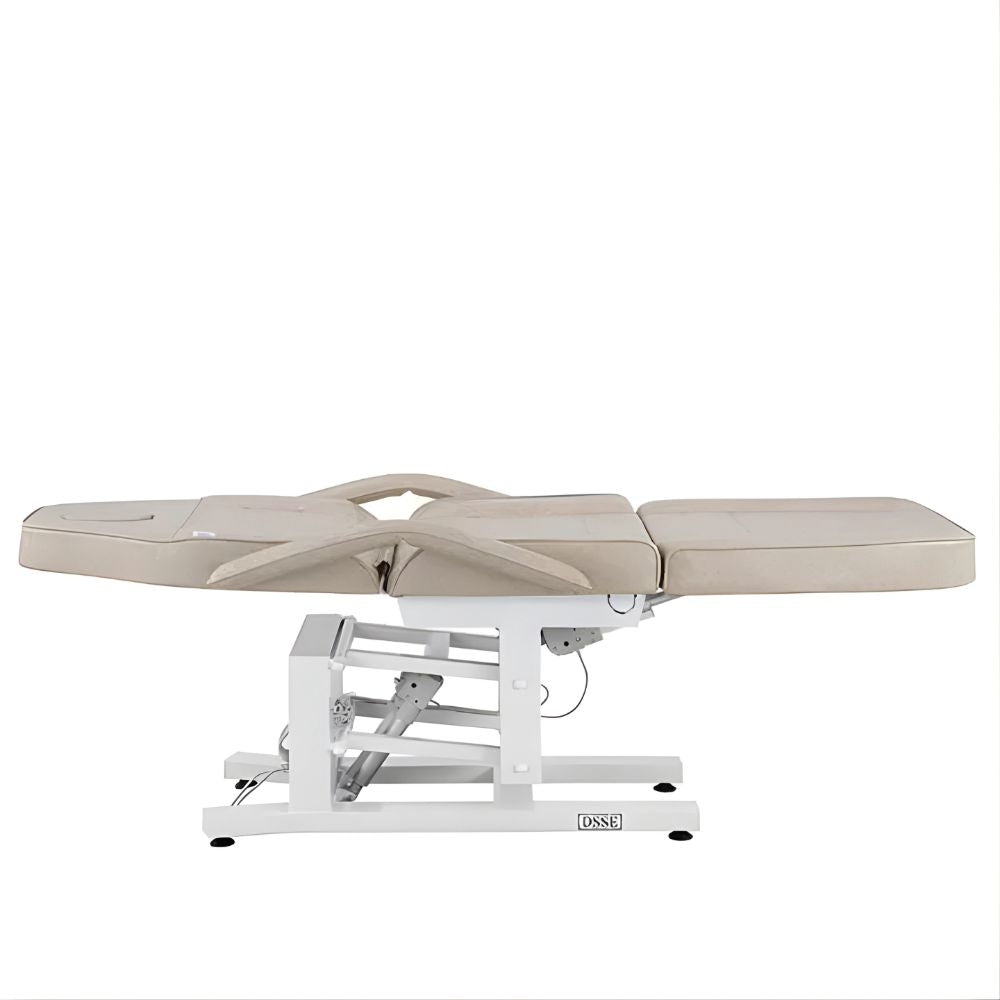 DSSE Tria Electric Beauty Bed Taupe Lowered Flat Position Side View