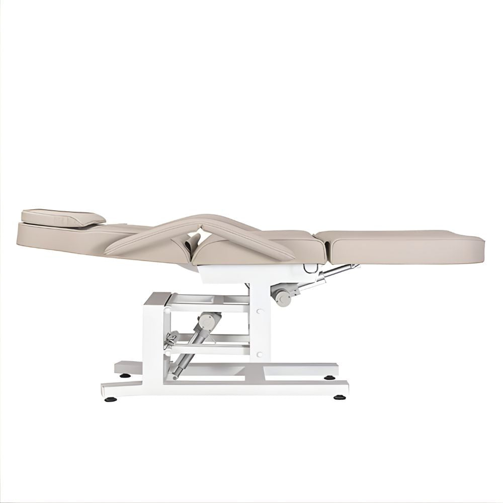 DSSE Tria Heated Electric Beauty Bed Latte Lowered Flat Position Side View