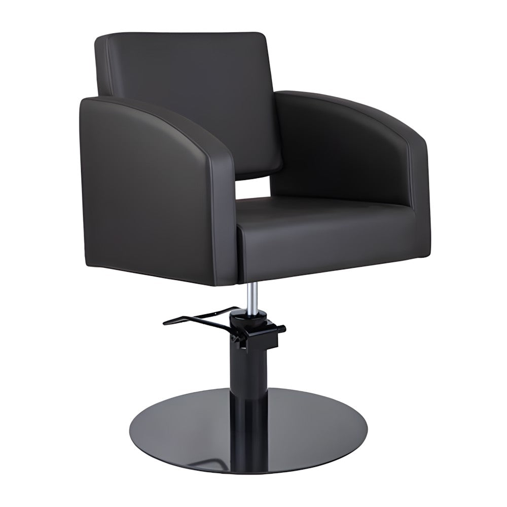 DSSE Zahra Salon Chair Black Round Black Gloss Base Front Side View