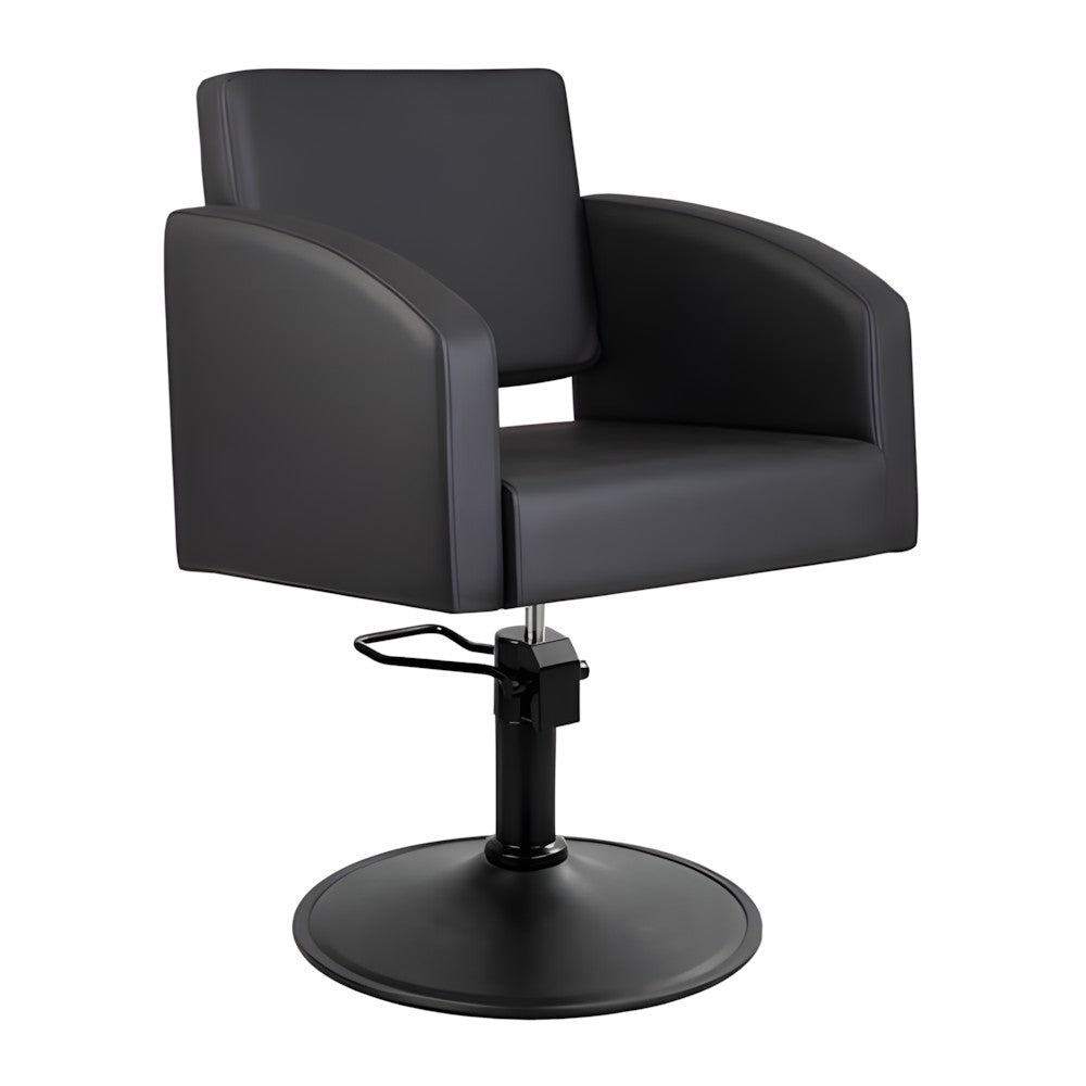 DSSE Zahra Salon Chair Black Round Matte Black Base Front Side View