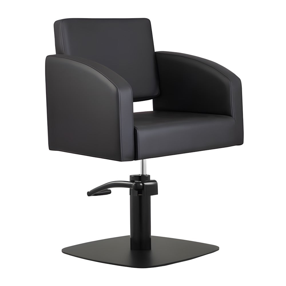 DSSE Zahra Salon Chair Black Square Matte Black Base Front Side View
