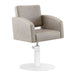 DSSE Zahra Salon Chair Taupe Round White Base Front Side View