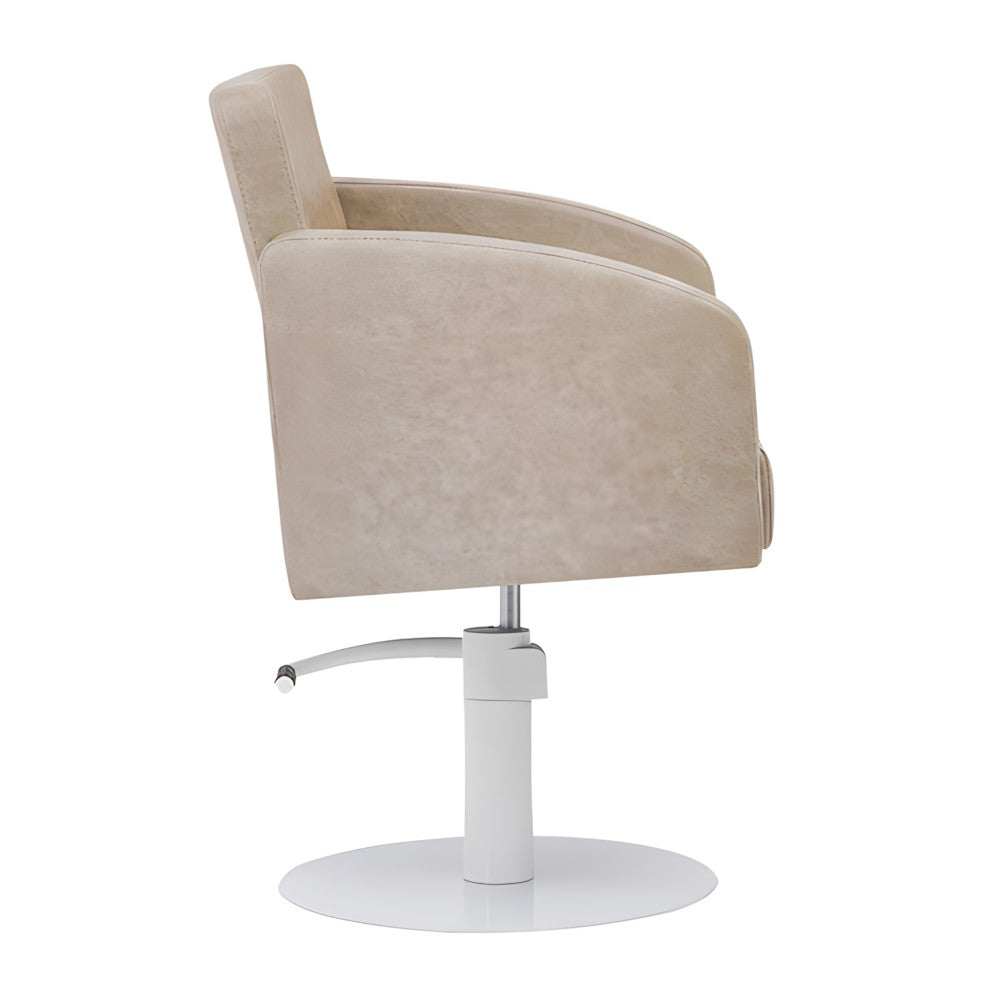 DSSE Zahra Salon Chair Taupe Round White Base Side View