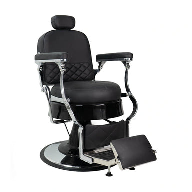 Karma Ascot Barber Chair Black Chrome Front Side View