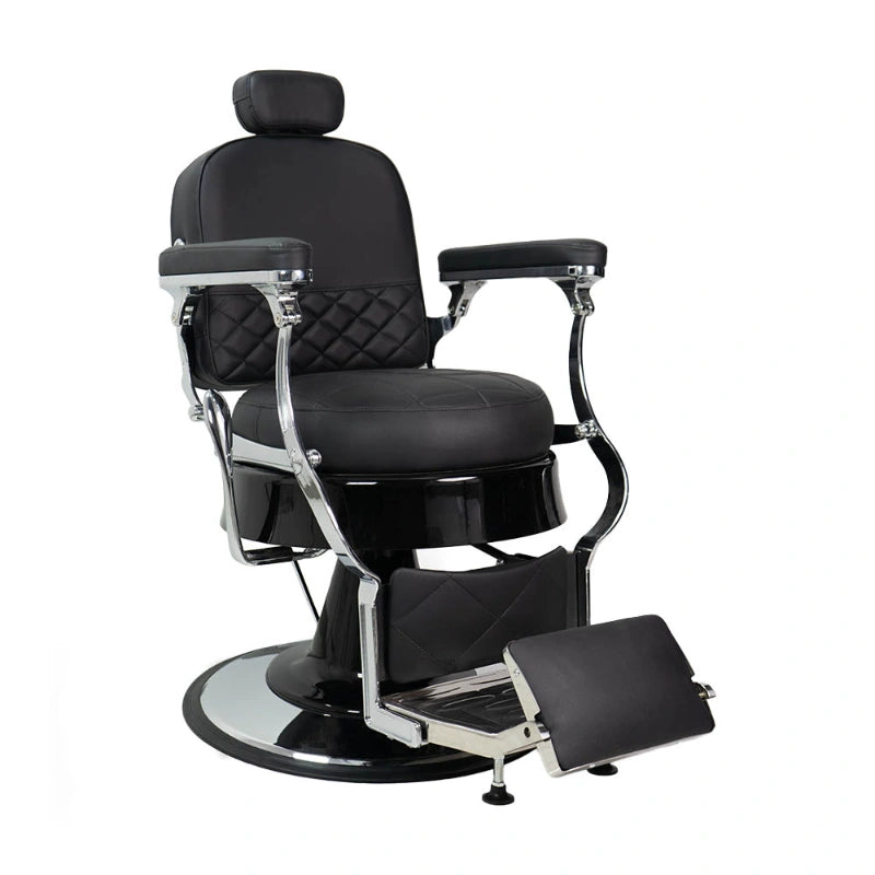 Karma Ascot Barber Chair Black Chrome Front Side View