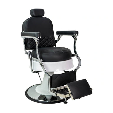Karma Ascot Barber Chair Black White Chrome Front Side View