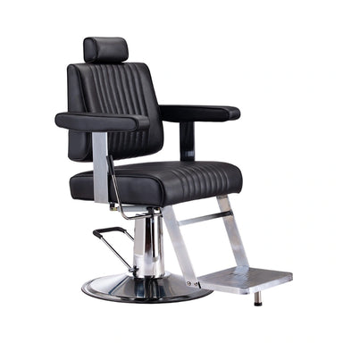 Karma Belmore Barber Chair Black Chrome Front Side View