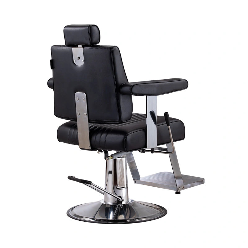 Karma Belmore Barber Chair Black Chrome Rear Side View