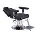 Karma Belmore Barber Chair Black Chrome Reclined Front Side View