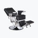 Barber chair with black leather seats and chrome frame on a white background