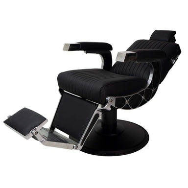 Karma Chandler Barber Chair Black Reclined Front Side View
