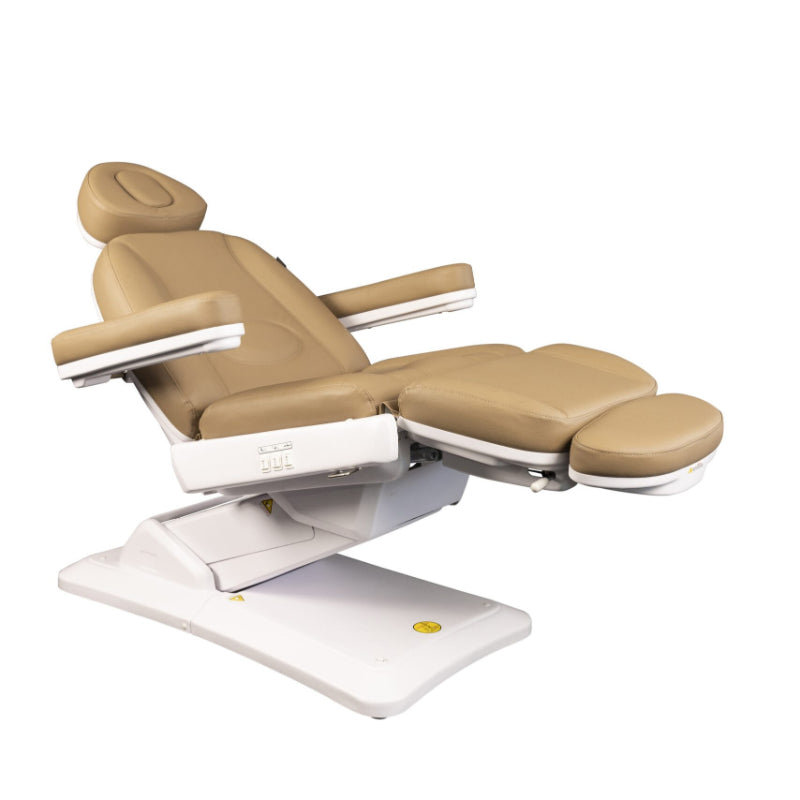 Karma Christchurch Premium Electric Beauty Bed Sand Reclined Front Side View