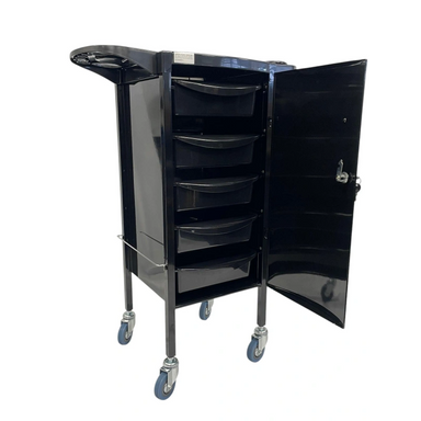 Karma Florina Lockable Salon Trolley Black Front Side View