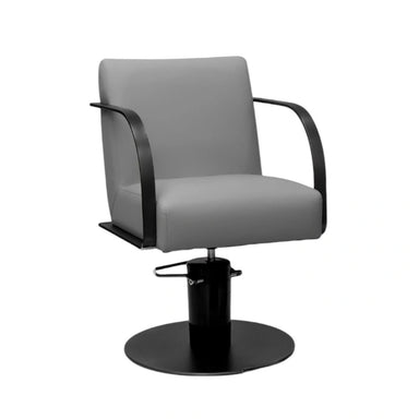 Gray salon chair with black base on a white background
