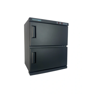Black two-door refrigerator on a white background