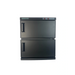 Two-level black refrigerator on a white background