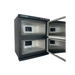 Double oven with open doors on a white background