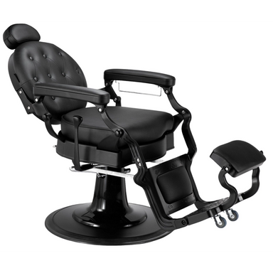 Karma Mackay Barber Chair Black Reclined Front Side View