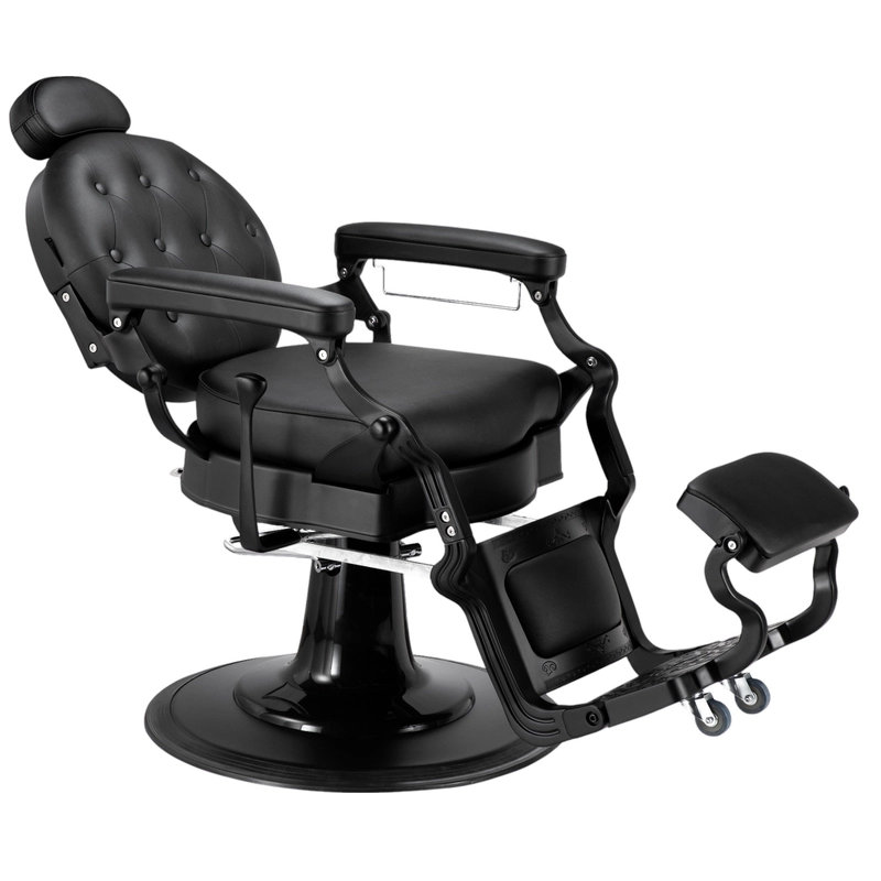 Karma Mackay Barber Chair Black Reclined Front Side View