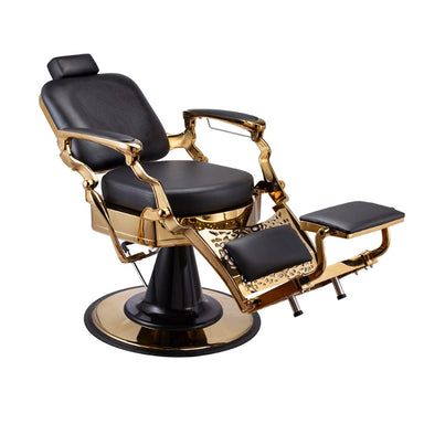 Karma Noosa Barber Chair Black Gold Reclined Front Side View
