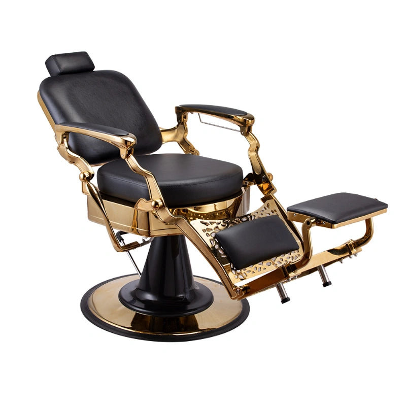 Karma Noosa Barber Chair Black Gold Reclined Front Side View