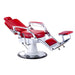 Karma Noosa Barber Chair Red Chrome Reclined Front Side View