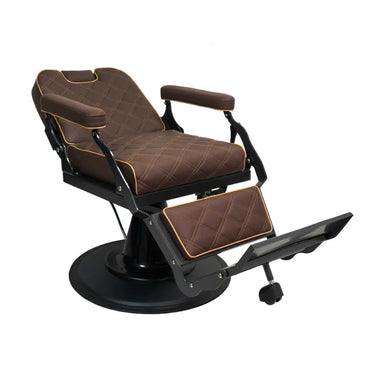 Karma Paddington Barber Chair Brown Reclined Front Side View