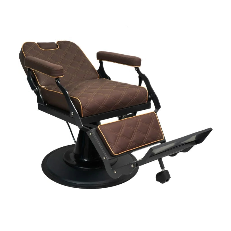 Karma Paddington Barber Chair Brown Reclined Front Side View