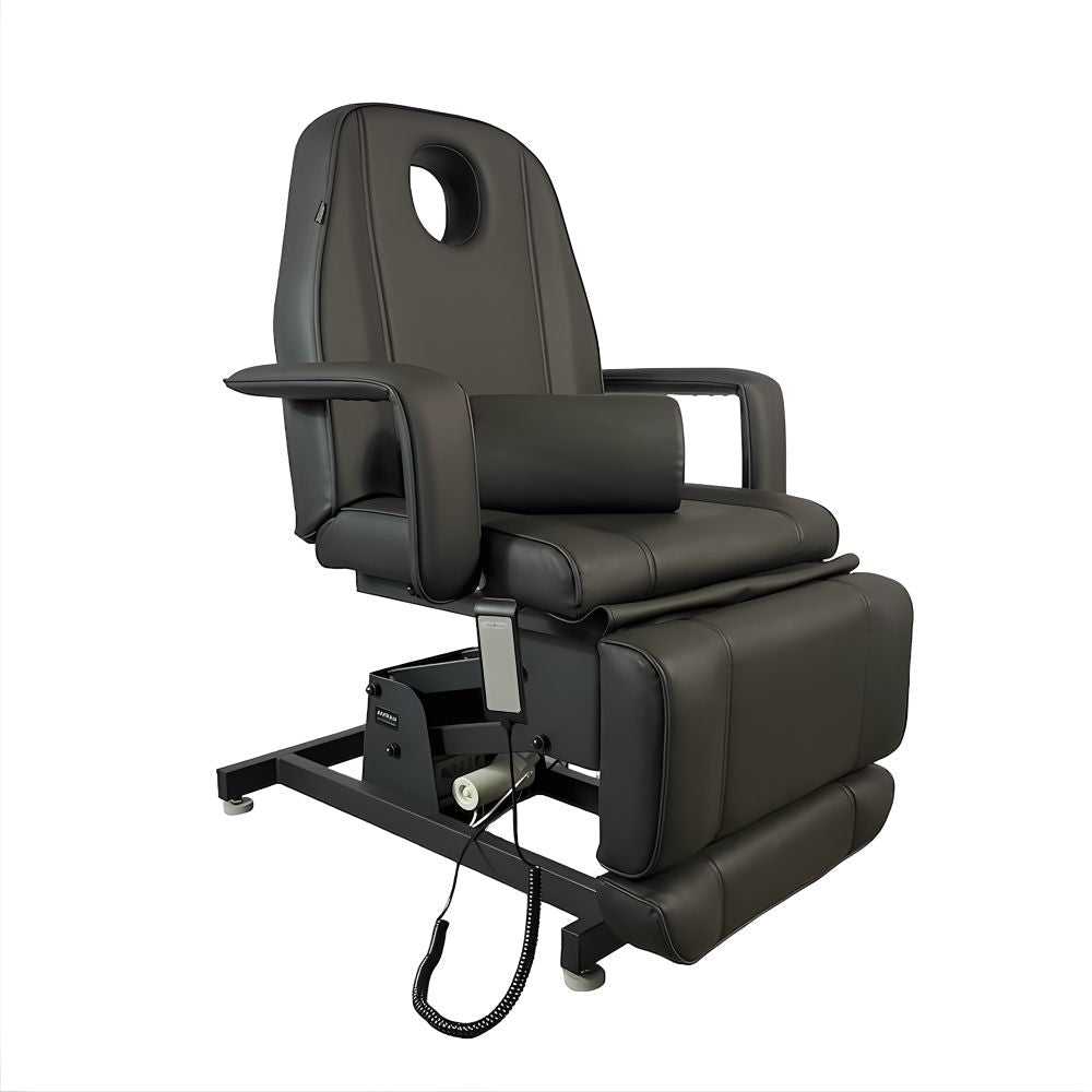Karma Rotorua Electric Beauty Bed 3 Motor Adjustable Black Upright Front Side View