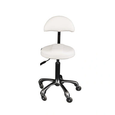 White office chair with black metal base on a white background