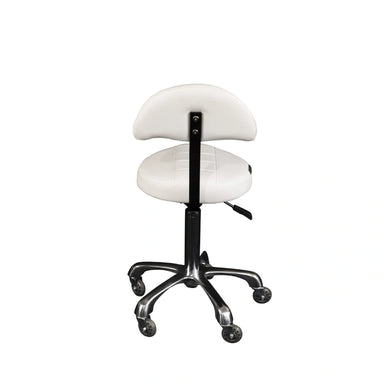 White stool with black metal base on a white background