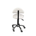 White stool with black metal base on a white background