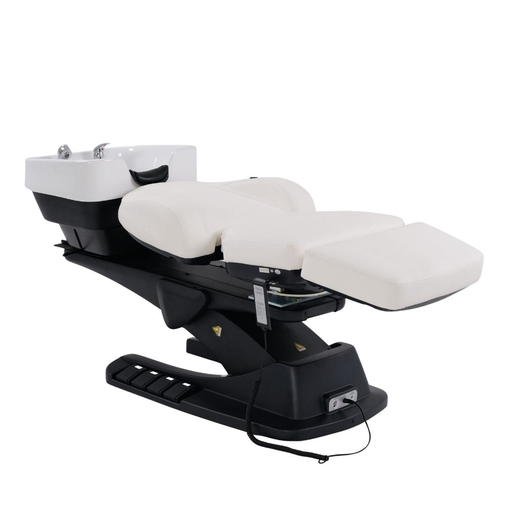 Karma Springvale Shampoo Unit White Lowered Flat Position Front Side View