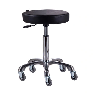 Black swivel stool with a round seat on a white background