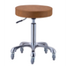 Brown stool with a metal base on wheels against a white background
