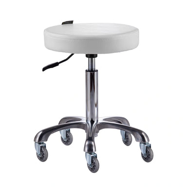 White stool with a chrome base on a white background