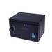 Black UV sterilizer box with LED indicators on a white background