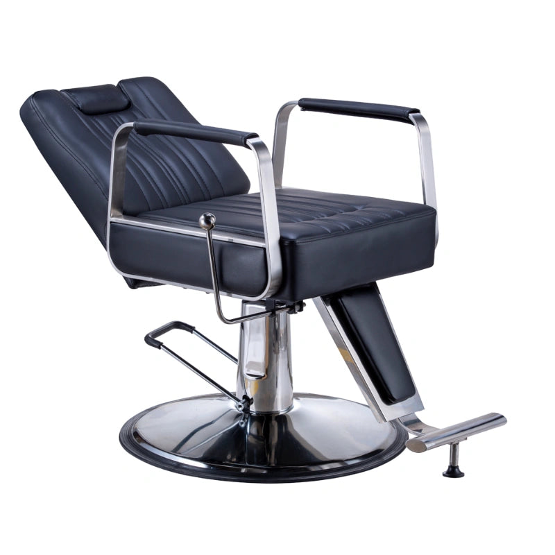 Karma Wollongong Salon Chair Black Reclined Front Side View