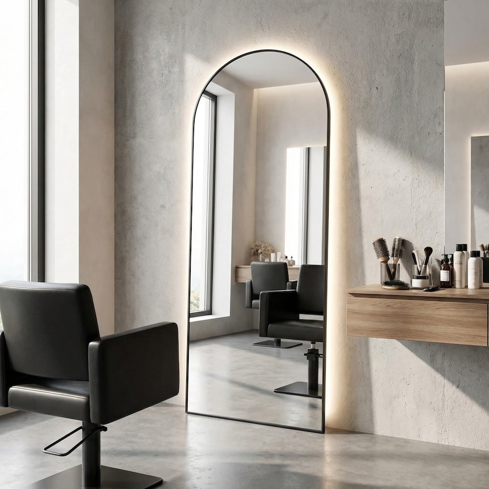 Louvre Mirrors Aura Arch Backlit LED Salon Mirror Black