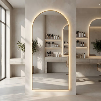 Louvre Mirrors Aura Arch Backlit LED Salon Mirror Gold Wall Mounted