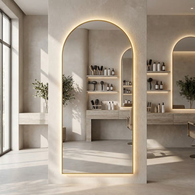 Louvre Mirrors Aura Arch Backlit LED Salon Mirror Gold