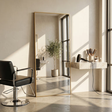 Louvre Mirrors Contemporary Classic Thin Salon Mirror Brass Leaning