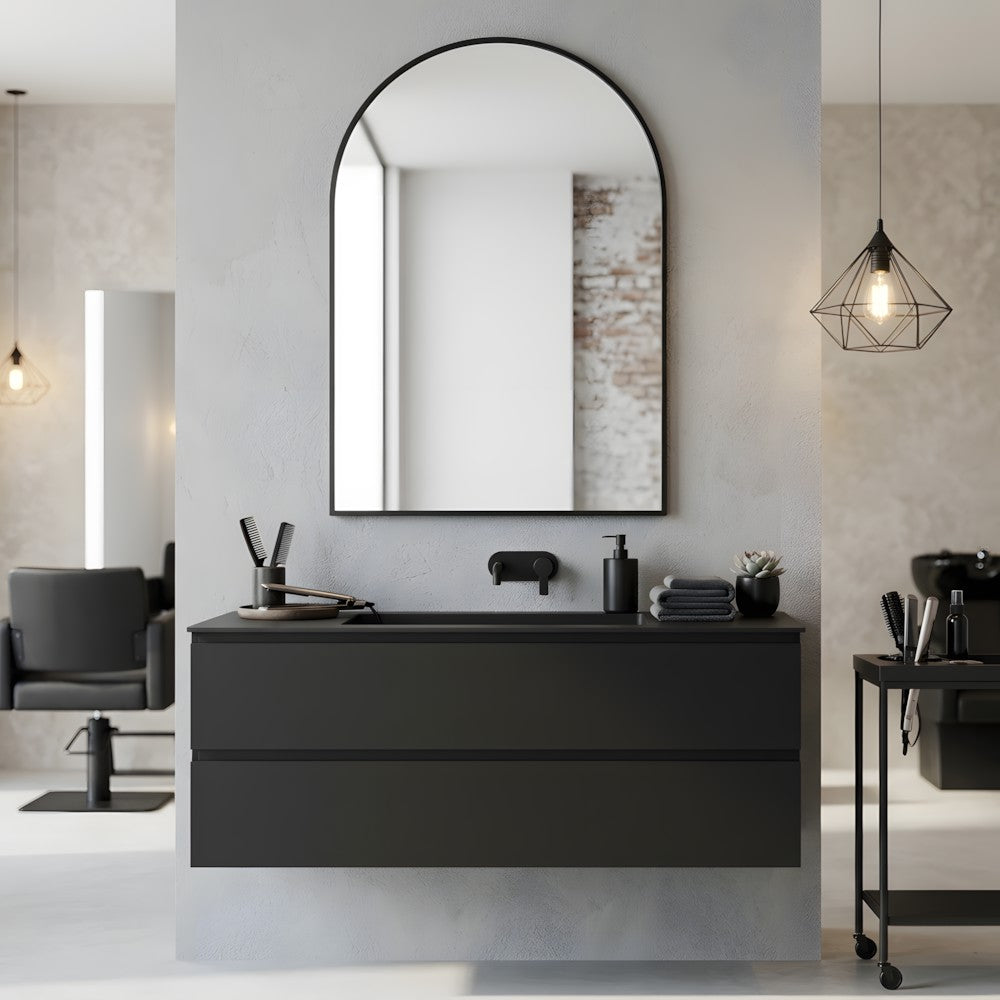 Louvre Mirrors Contour Arch Mirror Black Salon Front View