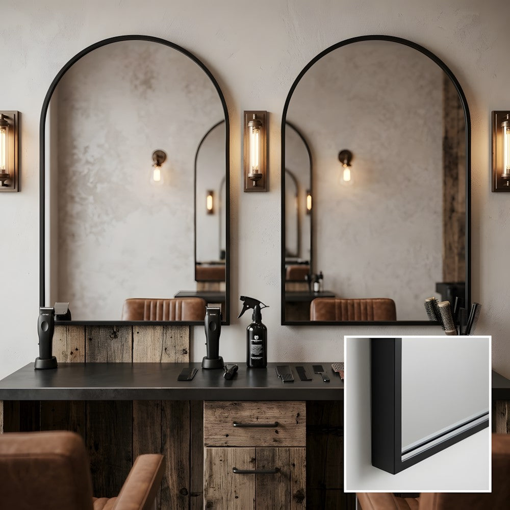 Louvre Mirrors Contour Arch Mirror Black Side By Side Front Close Up View