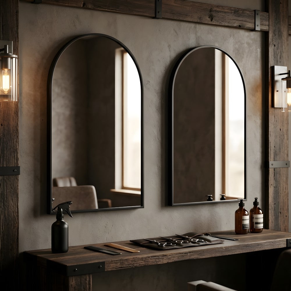 Louvre Mirrors Contour Arch Mirror Black Side By Side Front Side View