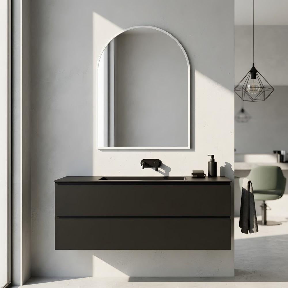 Louvre Mirrors Contour Arch Mirror White Salon Front View