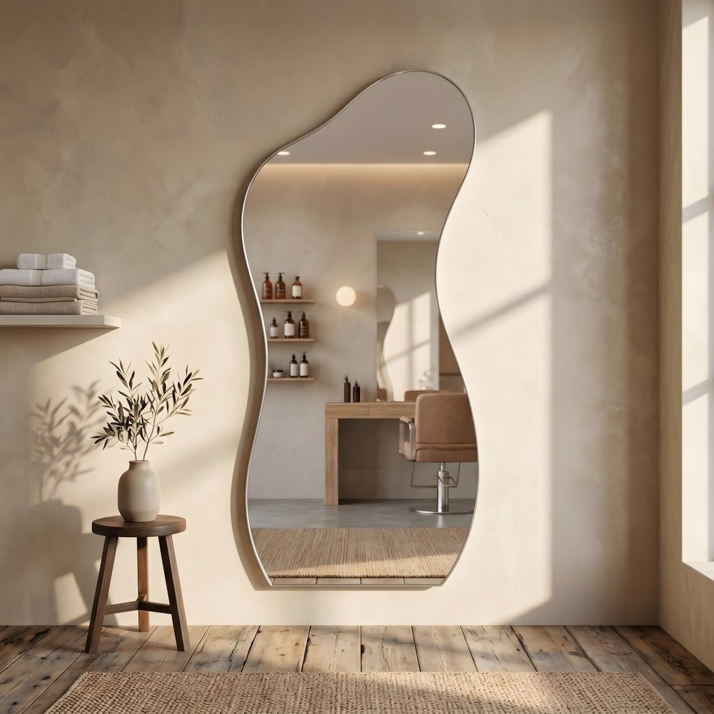 Louvre Mirrors Lyra Frameless Mirror Wall Mounted Rustic Salon Interior